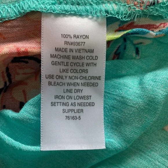 ANA Oversized Button Up Shirt Aqua & Peach Floral Hawaiian Dolman Sleeve Medium - Picture 12 of 14